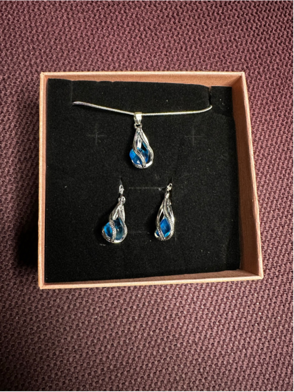Silver and Blue Necklace and Earring Set
